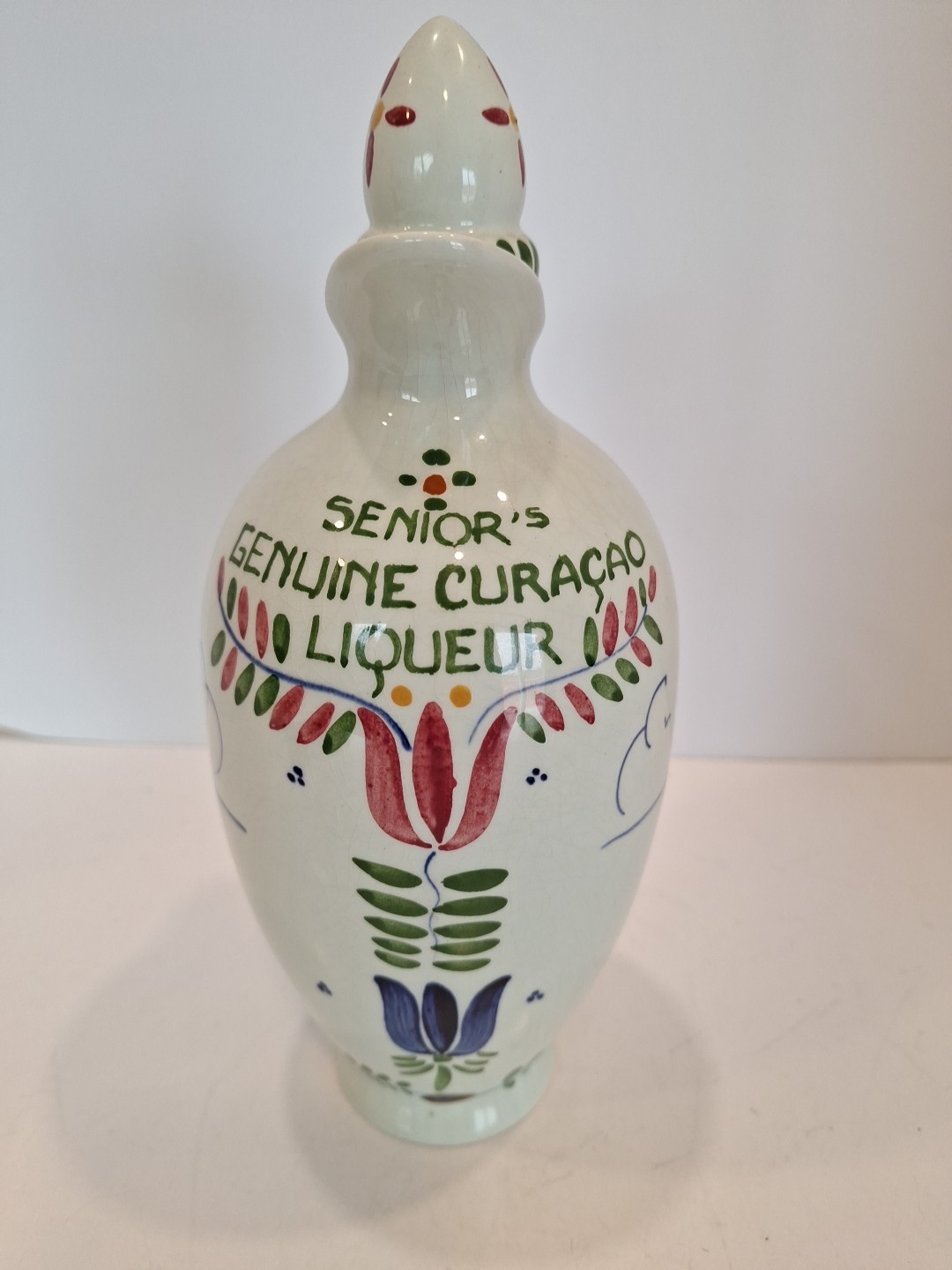 Gouda Senior’s Genuine Curaçao Liqueur Polychrome Bottle w Stopper Holland Rare