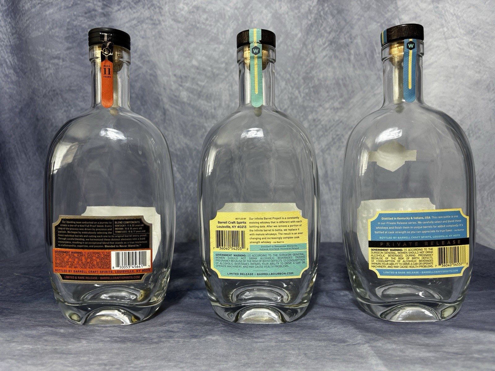 Barrell Whiskey Barrell Bourbon Rare Lot of 3 Empty Decorative Bottles