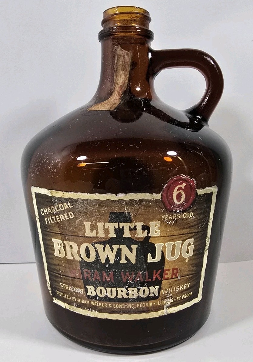 Vintage Hiram Walker Little Brown Jug Straight Bourbon Whiskey Bottle Empty