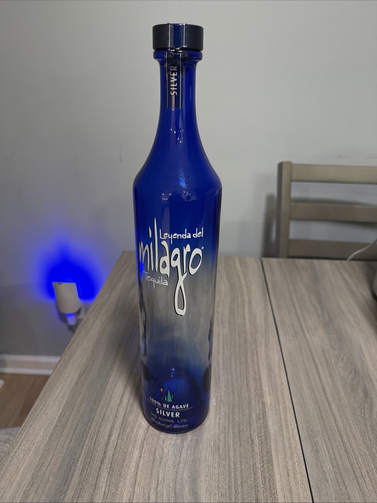 EMPTY Blue Bottle Leyenda Del Milagro Tequila Silver 750ML With Cork Unrinsed