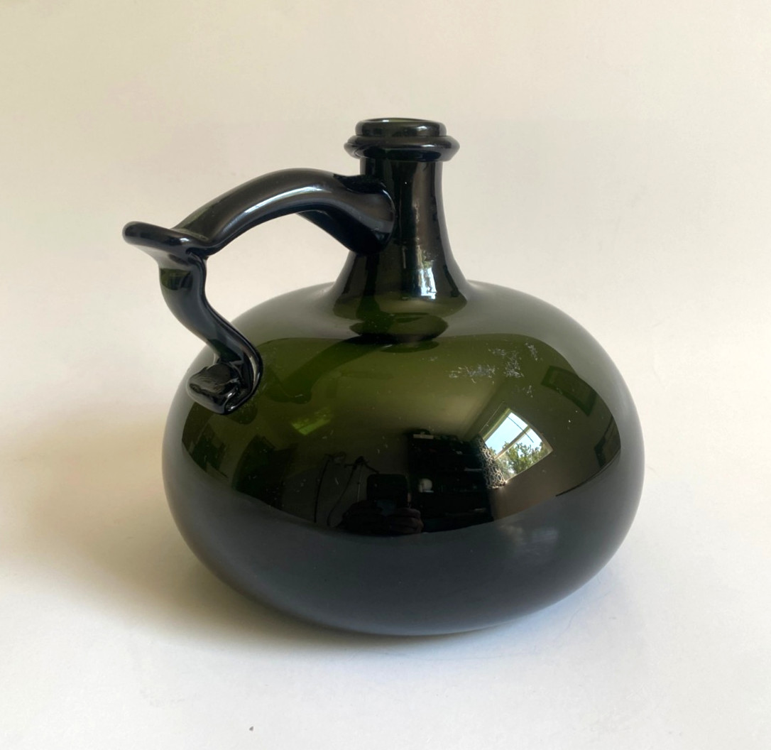 Antique 19th Century Green Glass Flagon or Decanter Made in England