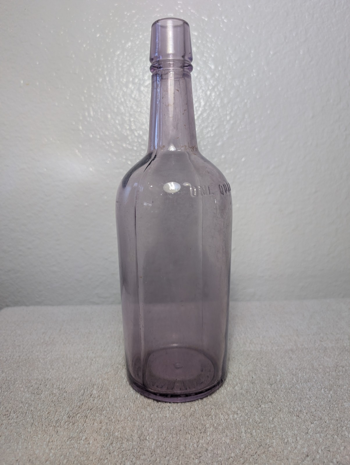 Vintage Antique Solarized Purple Glass Bottle One Quart Whiskey Liquor Amethyst