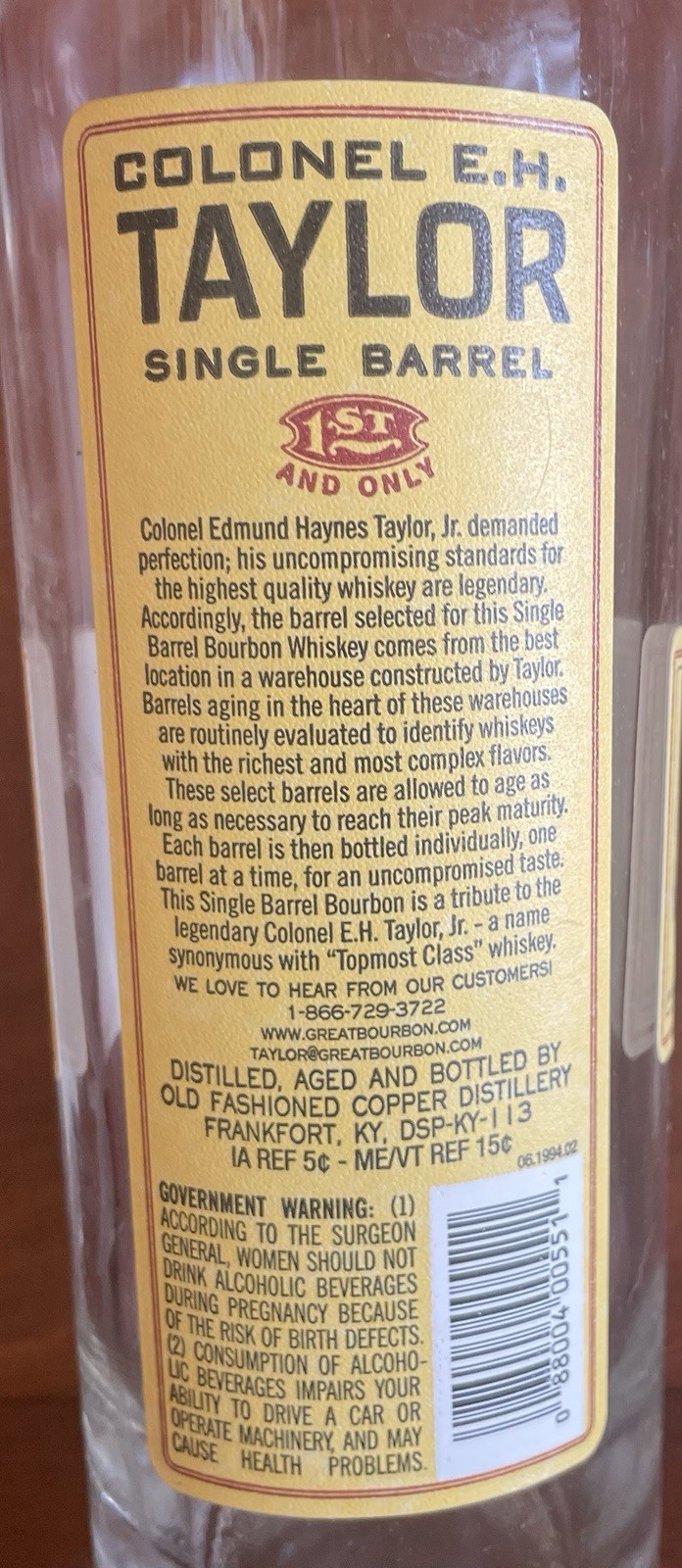 Colonel E.H. Taylor Empty Bottle