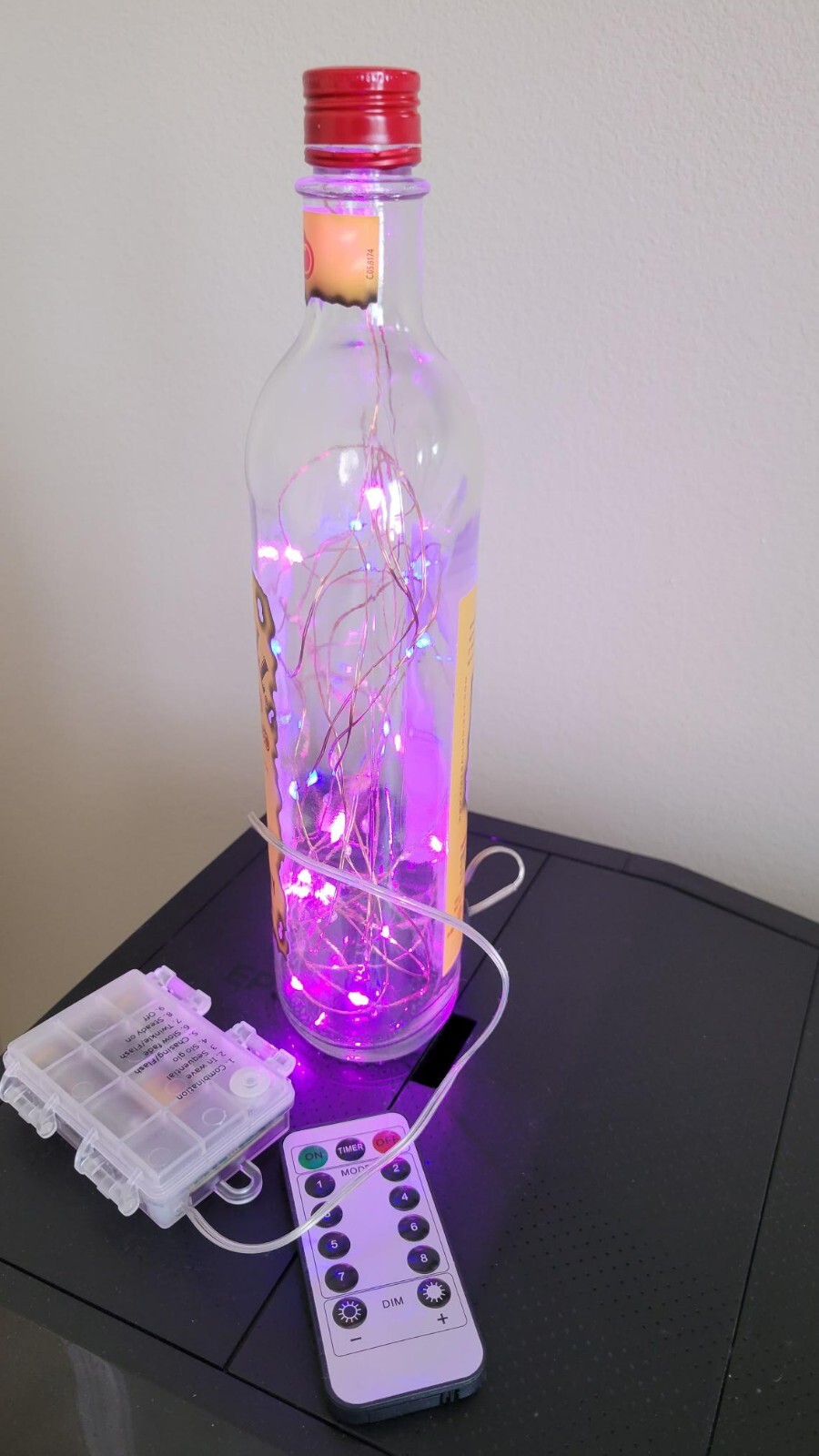 Empty Fireball Cinnamon Red Hot Whisky Glass Bottle With LED Lights & Remote