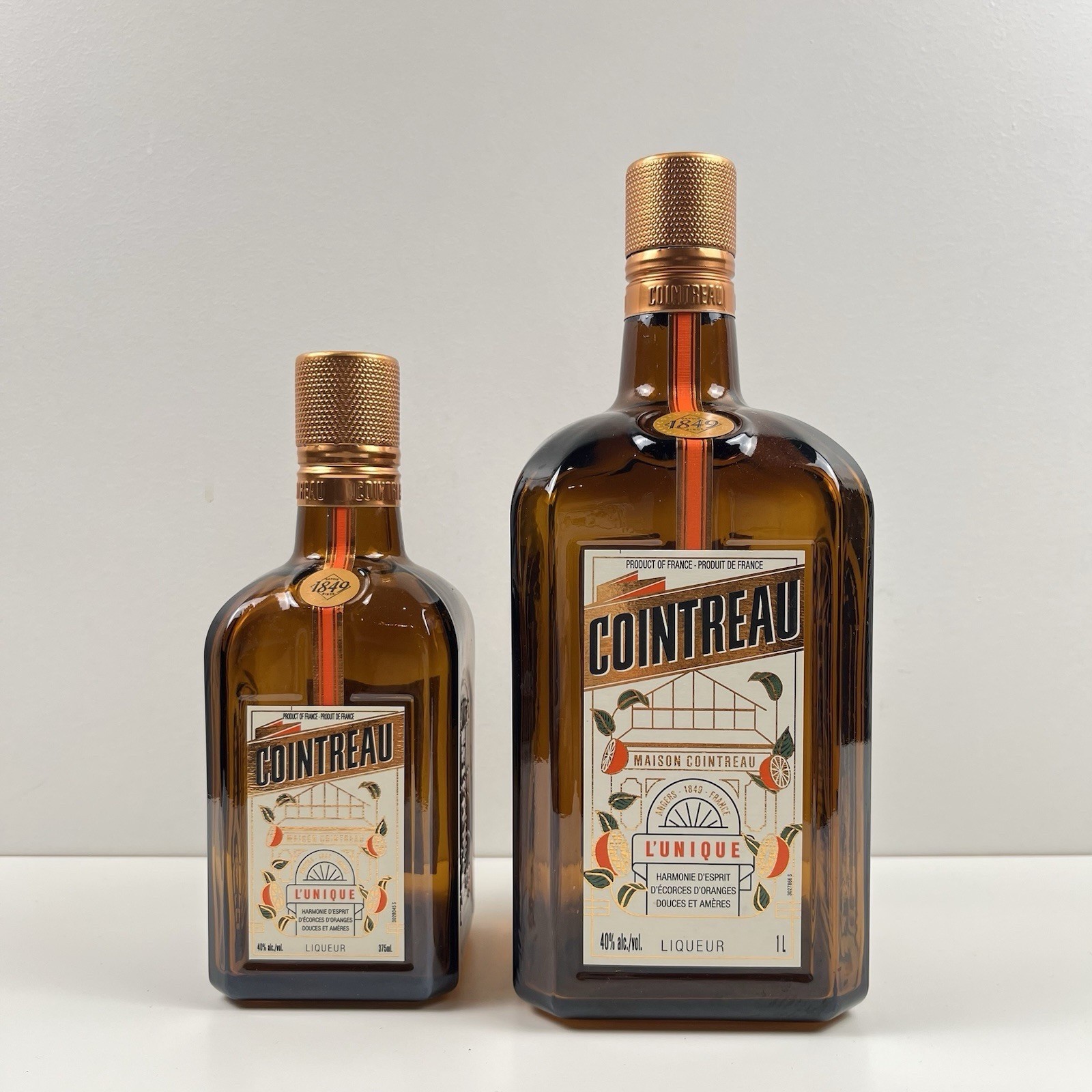 Cointreau Liqueur EMPTY Bottles Set 1 Liter / 375 ML Glass Brown Tinted France