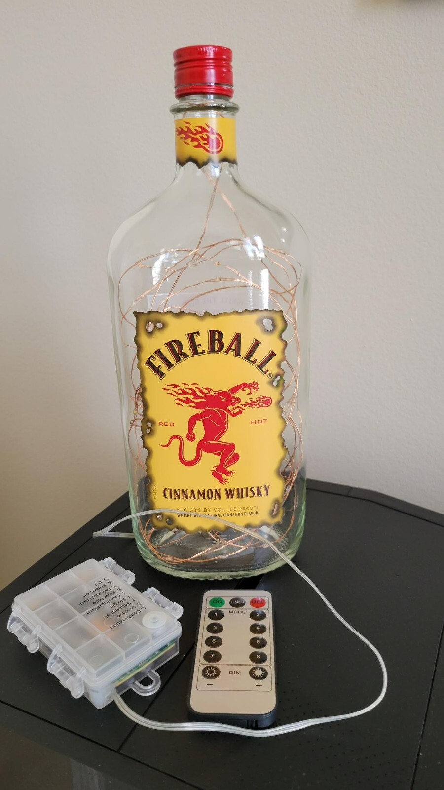 Empty Fireball Cinnamon Red Hot Whisky Glass Bottle With LED Lights & Remote