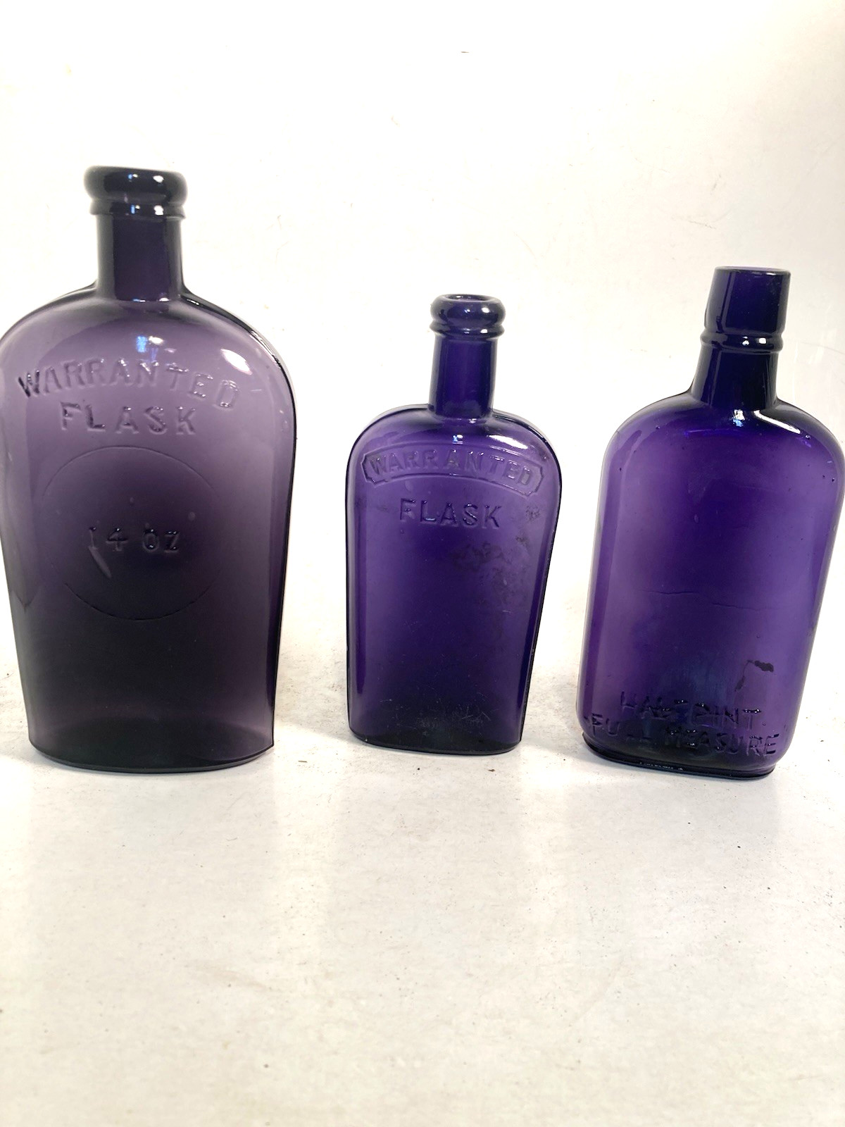 Vintage Purple Glass Whiskey Bottles, EMBOSSED, 3 NOT DUG bottles